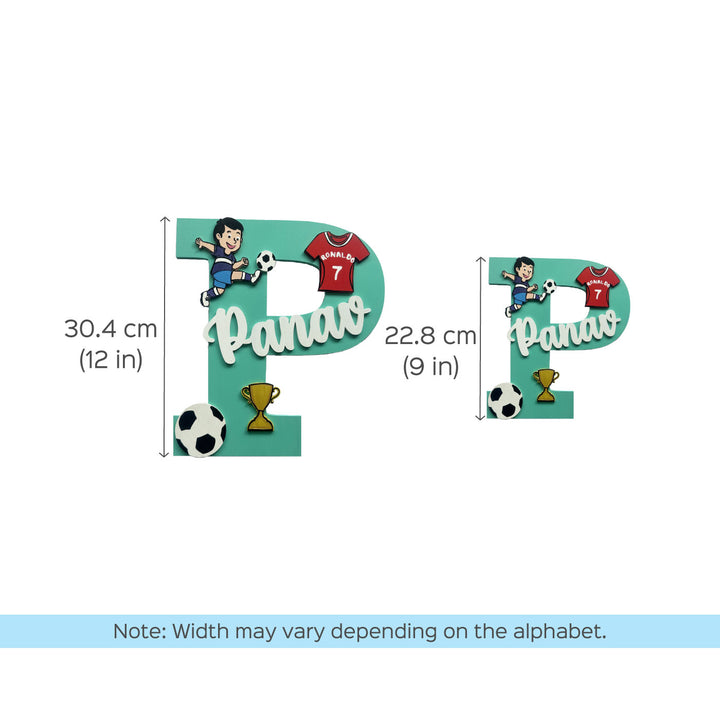 Handcrafted Personalized Kids Football Themed Monogram Mdf Nameplate 6 - Size Comparison with Dimensions