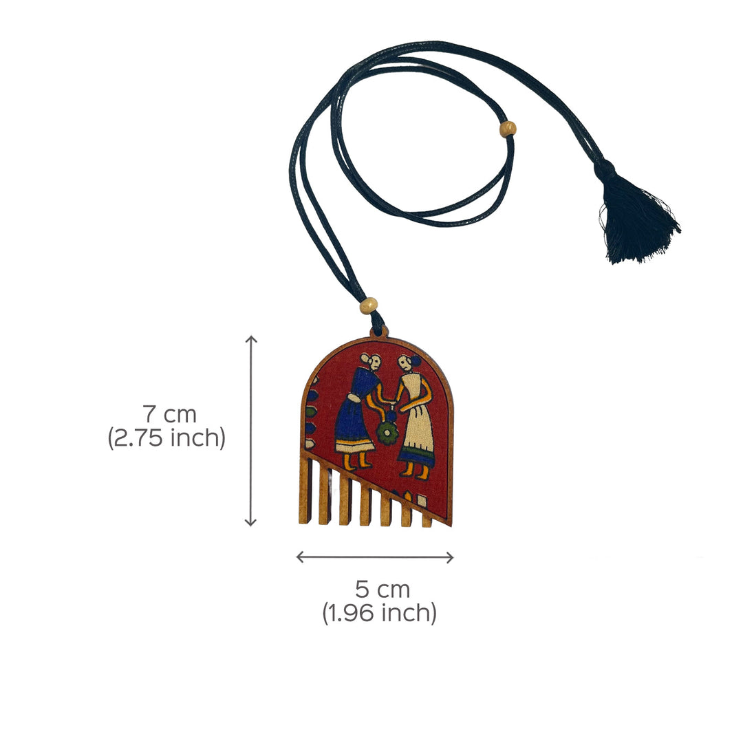Handcrafted Wood & Fabric Fringe Earrings & Necklace