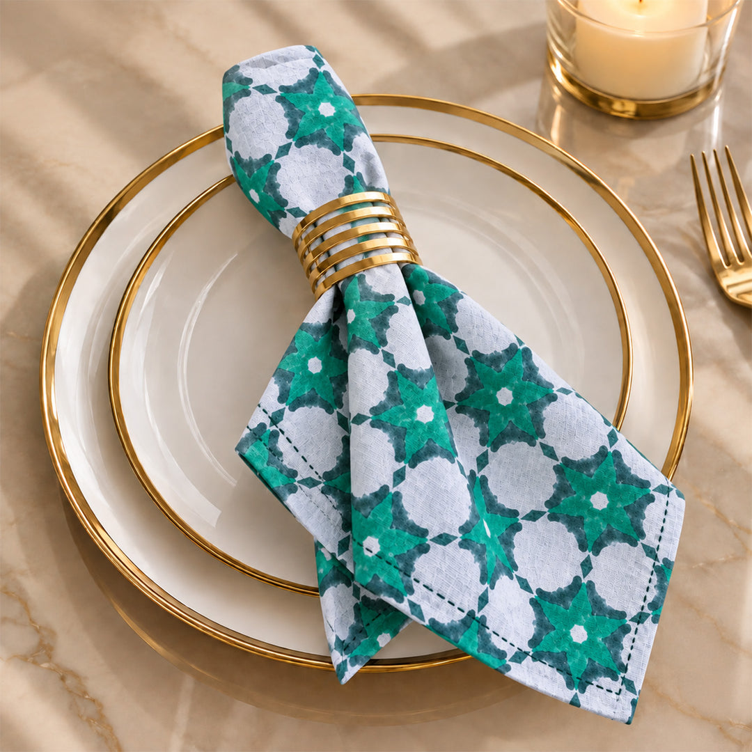 6 Pc | "Forest Flower" Hand Block Printed Cotton Cloth Napkin Set For Festive Dining