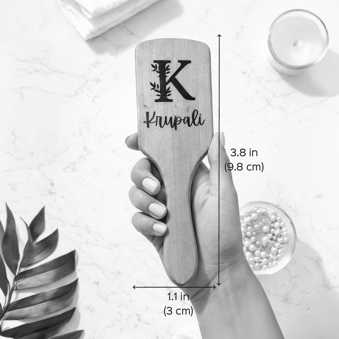 Personalized Leafy Paddle Bamboo Wooden Hair Brush
