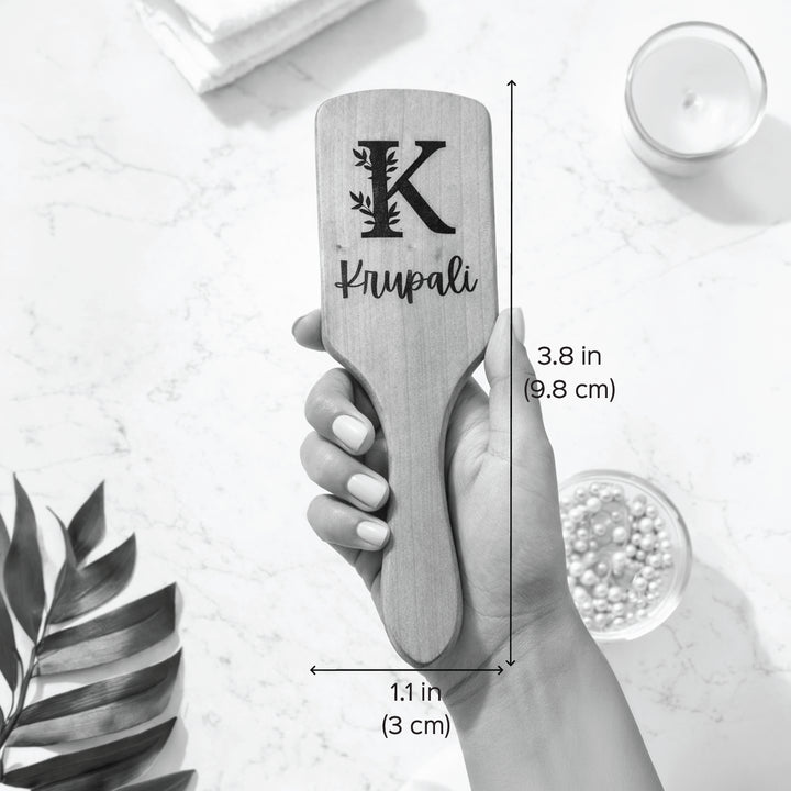 Personalized Leafy Paddle Bamboo Wooden Hair Brush