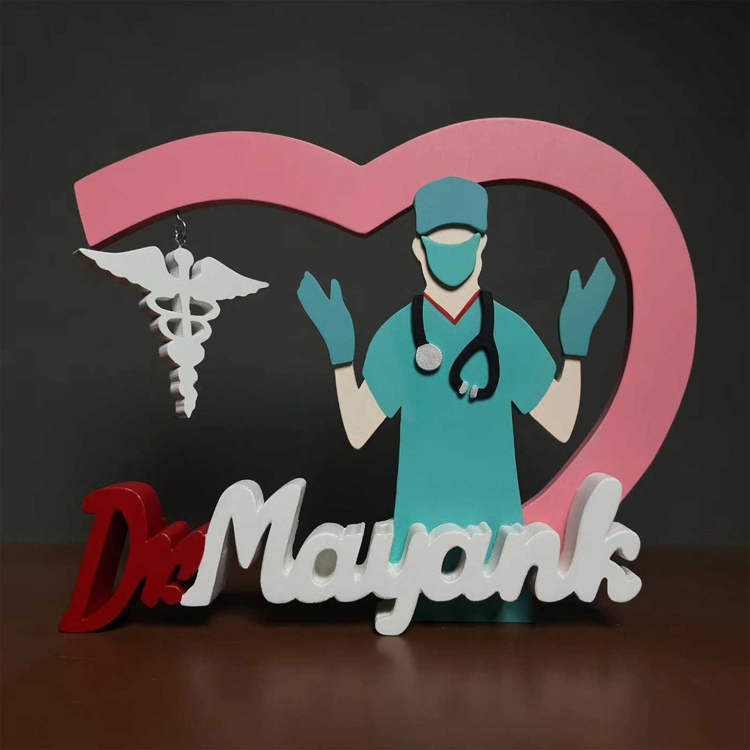 Personalized Red And White General Physician Mdf Wood Desk Name Plate - Front View with Name Personalization
