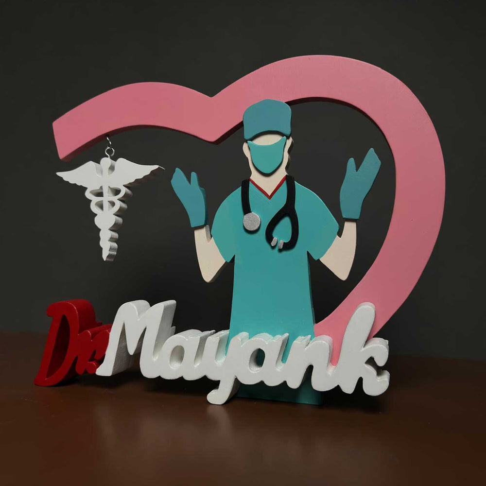 Personalized Red And White General Physician Mdf Wood Desk Name Plate - Front View with Personalized Name Display