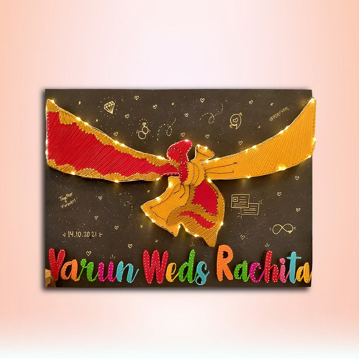 Personalized String Art Gathbandhan Mdf Wood Name Plate For Couples - Front View with Name Personalization