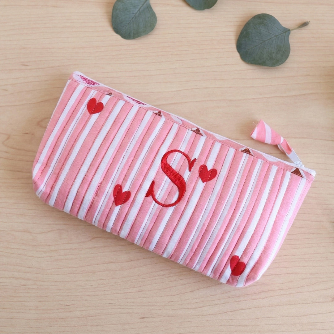 Personalized Heart Theme Monogram Utility Pouch