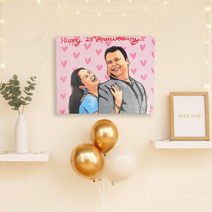 Anniversary Couple Photo Personalized Handpainted Canvas Portrait