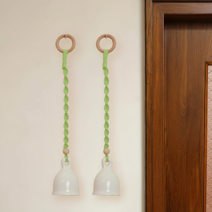 2 Pc  | Macrame Colourful Bells Design Ceramic Hanging