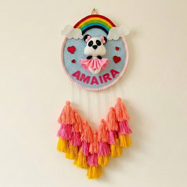 Personalized Panda Girl Theme Kids Name Plate With Tassels