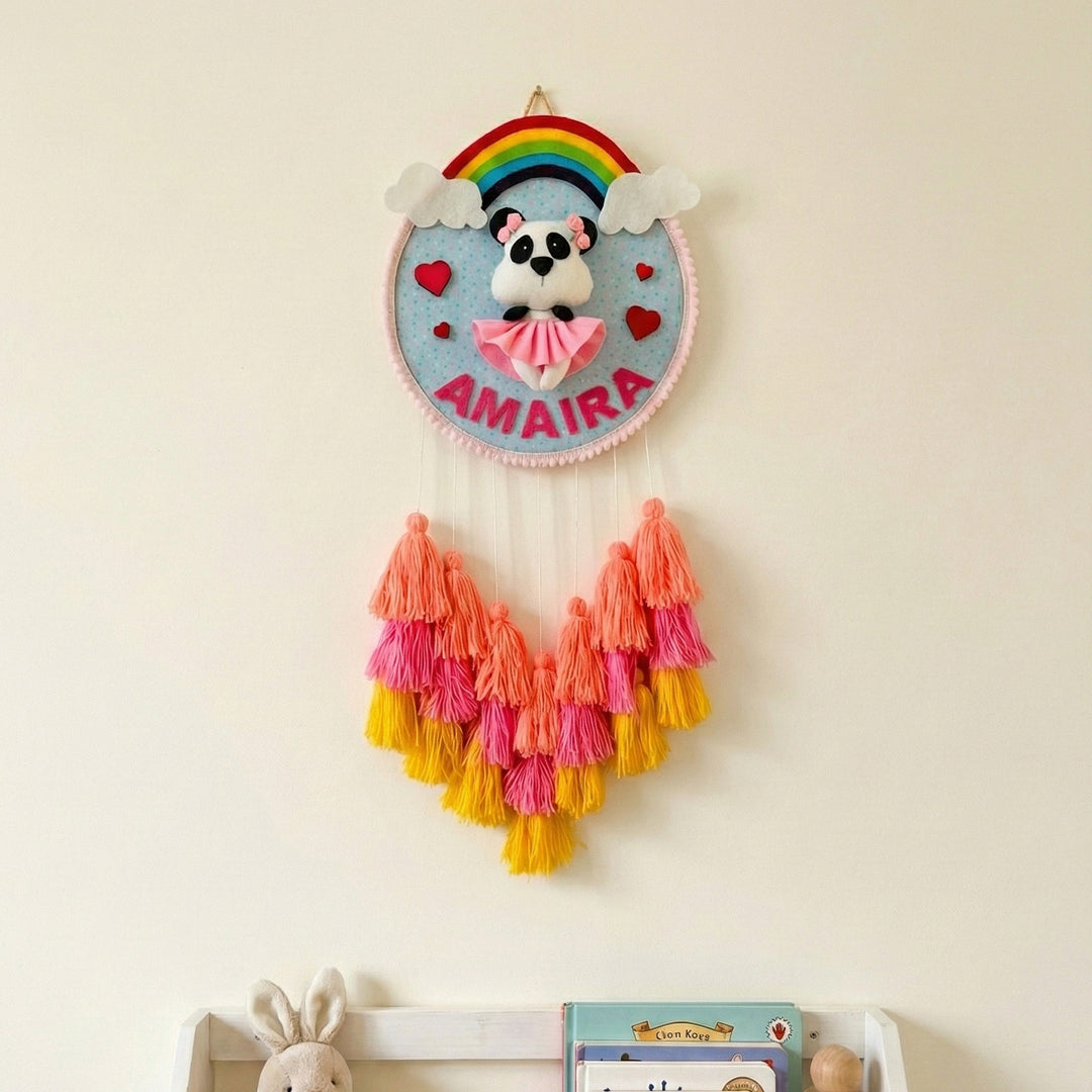 Personalized Panda Girl Theme Kids Name Plate With Tassels