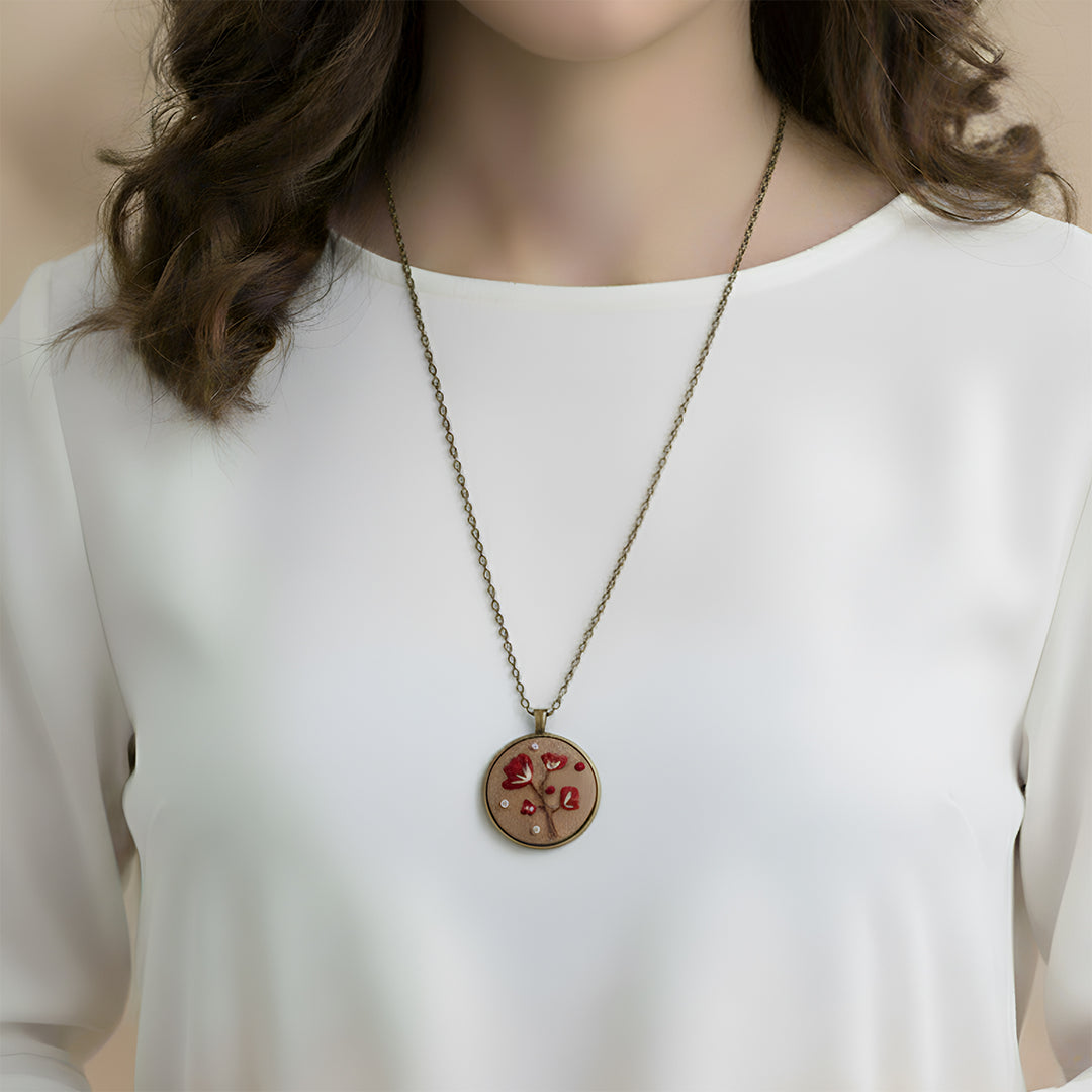 Hand Embroidered Crimson Antique Finish Necklace