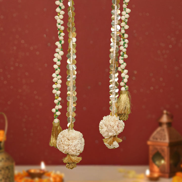 Set of 2 | Handmade Shola Buds LED String Flower Design Hanging With Battery Operated Lights