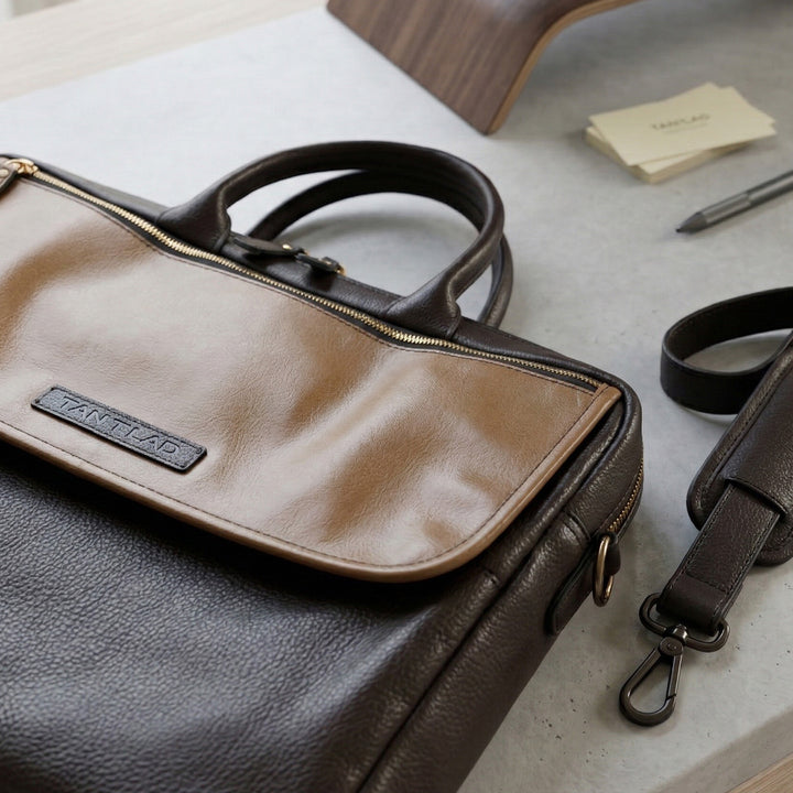 Personalized Olive Brown Robert Leather Laptop Bag
