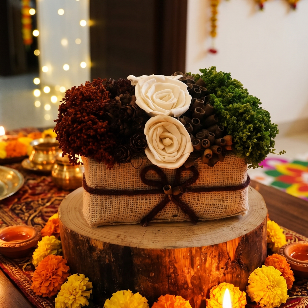 Handmade Elegant White Flowers Shola Flower Centerpiece