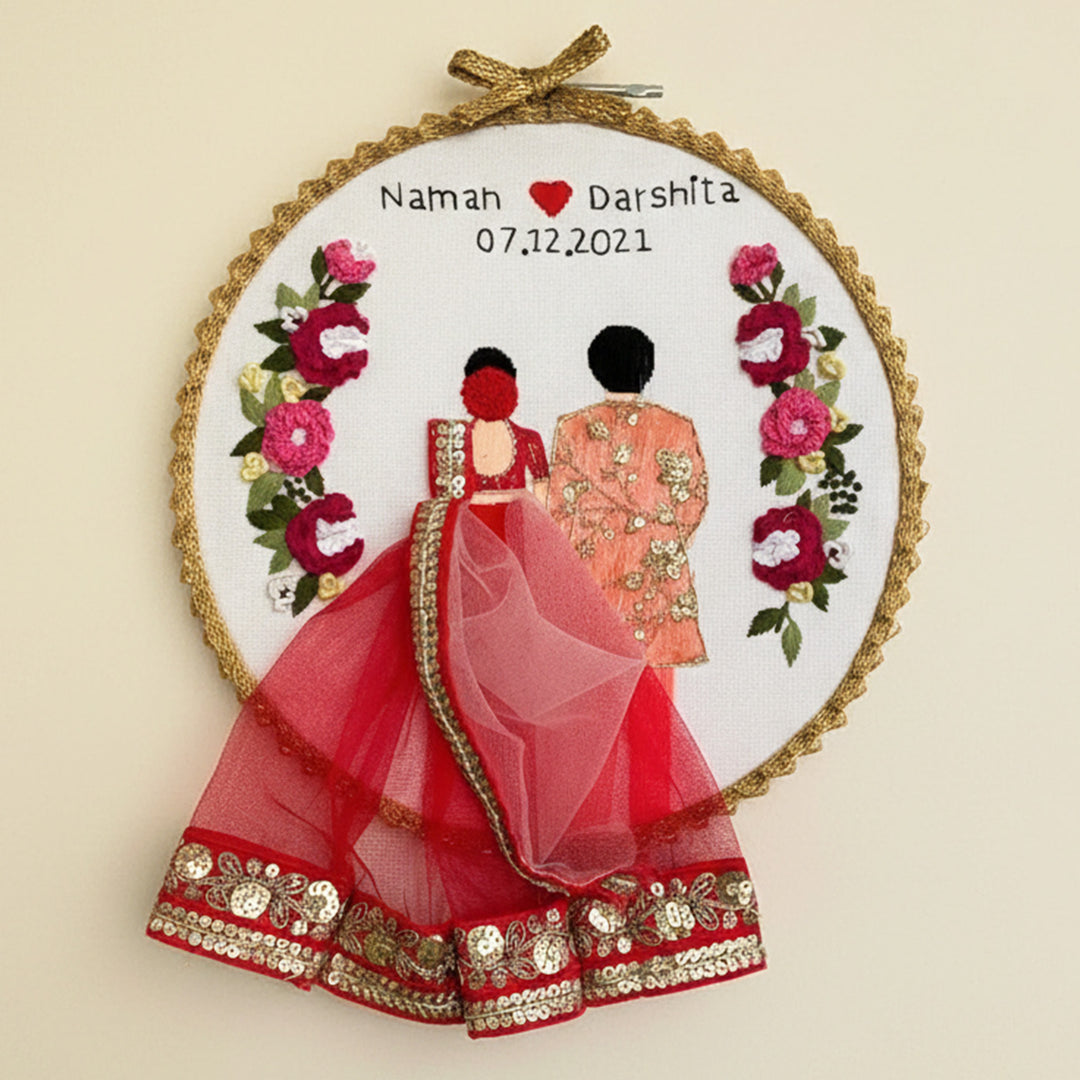 Personalized Embroidered Floral Hoop Wedding Plaque