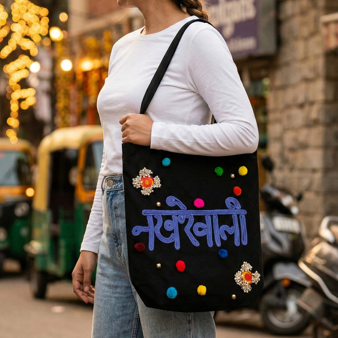 Hand-Embroidered Dori Work Nakhrewali Tote Bag