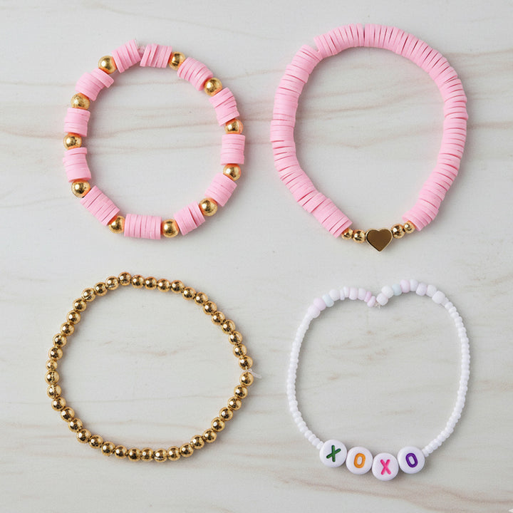 4 Pc | Personalized Bubblegum Bliss Stackable Clay Beaded Bracelet For Girls