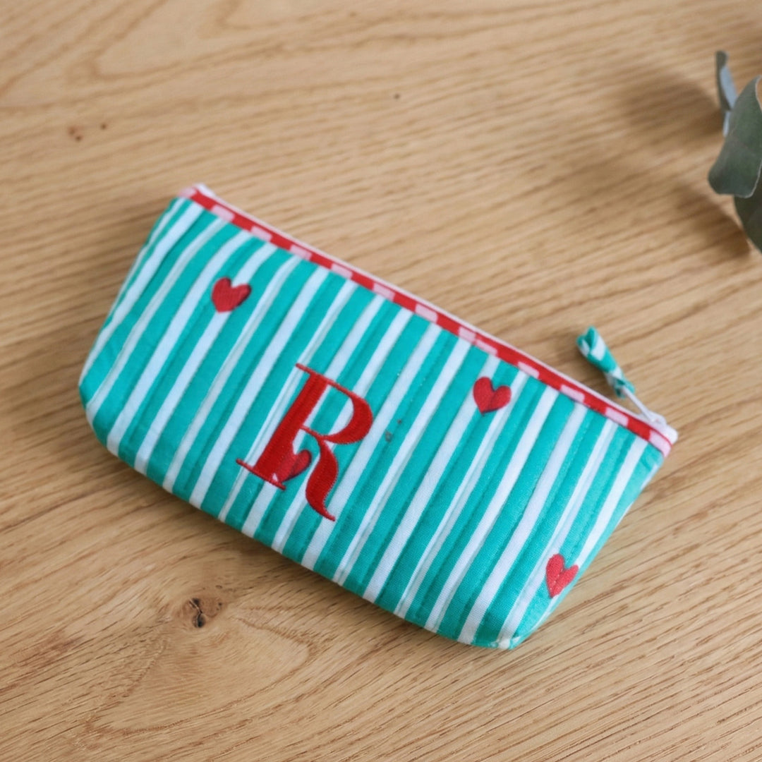 Personalized Heart Theme Monogram Utility Pouch