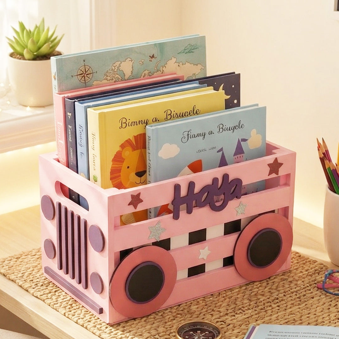 Pink Bus Personalized Handmade Book Box