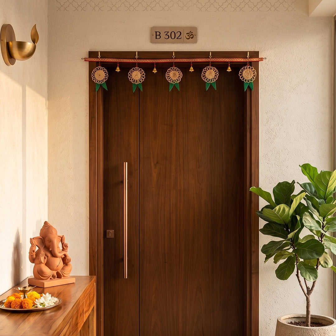 43 In | "Pushp" Handcrafted Banana Toran with Bamboo Mango Leaf Accents for Festive Decor