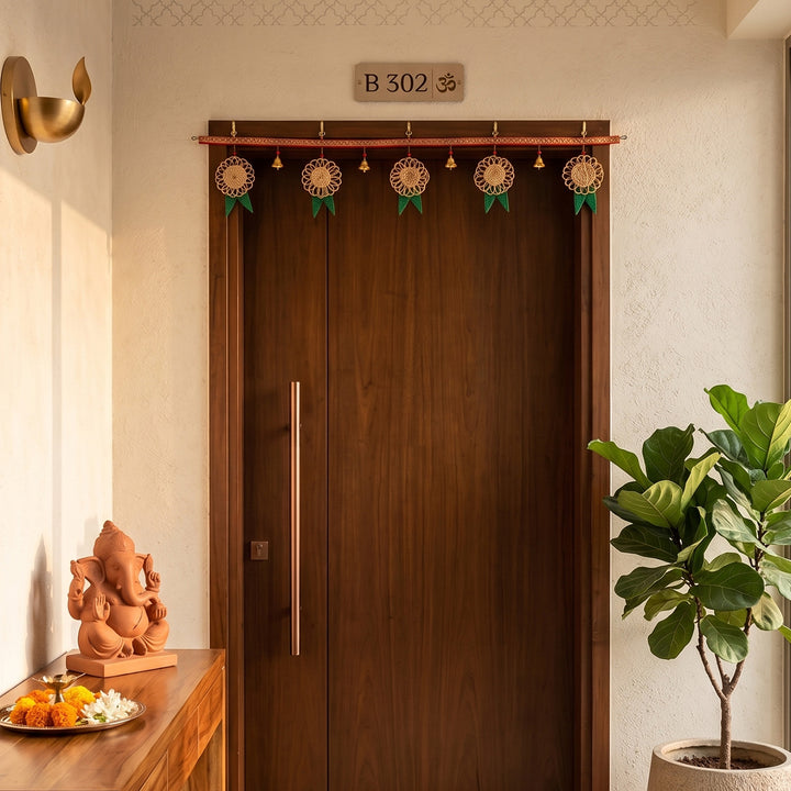 43 In | "Pushp" Handcrafted Banana Toran with Bamboo Mango Leaf Accents for Festive Decor