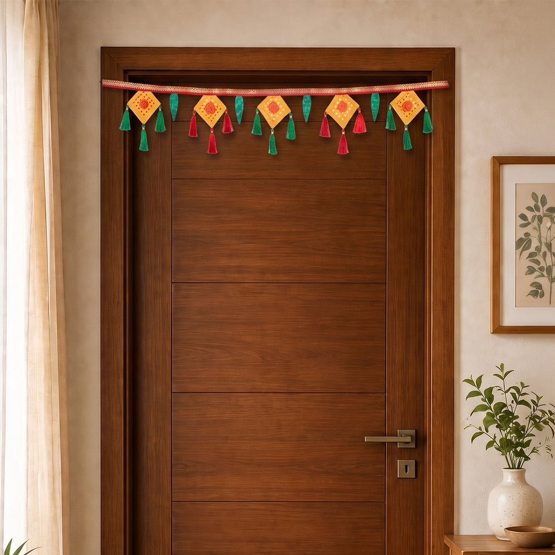 43 In | Suvarna Handcrafted Bamboo Toran With Colourful Accents For Festive Decor