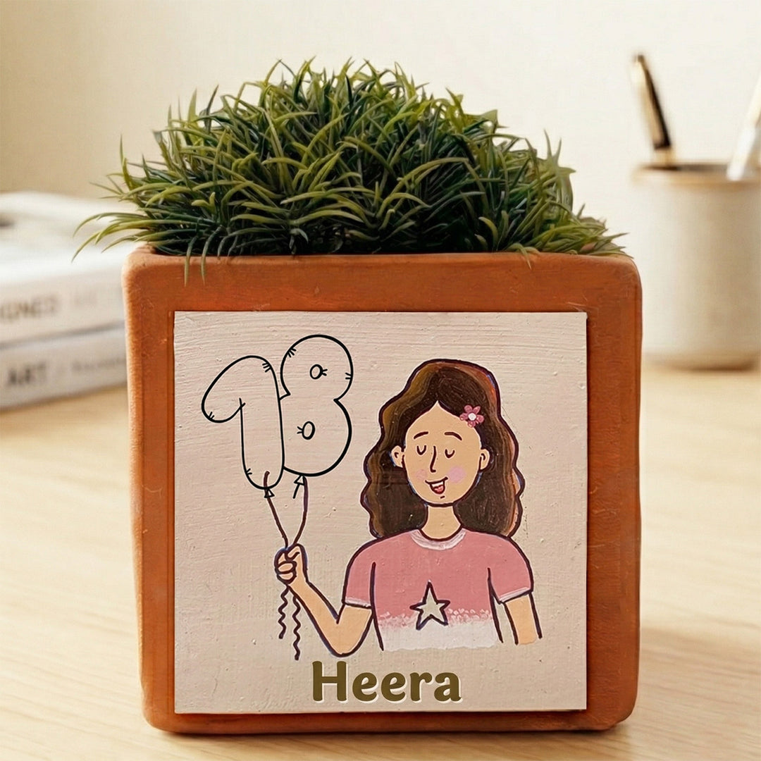 Birthday Balloon Personalized Handpainted Terracottta Planter