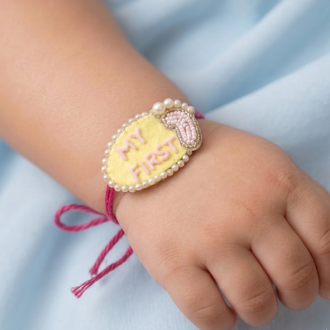 Handmade Beaded 'My First Rakhi' For Newborns | Includes Roli Chawal