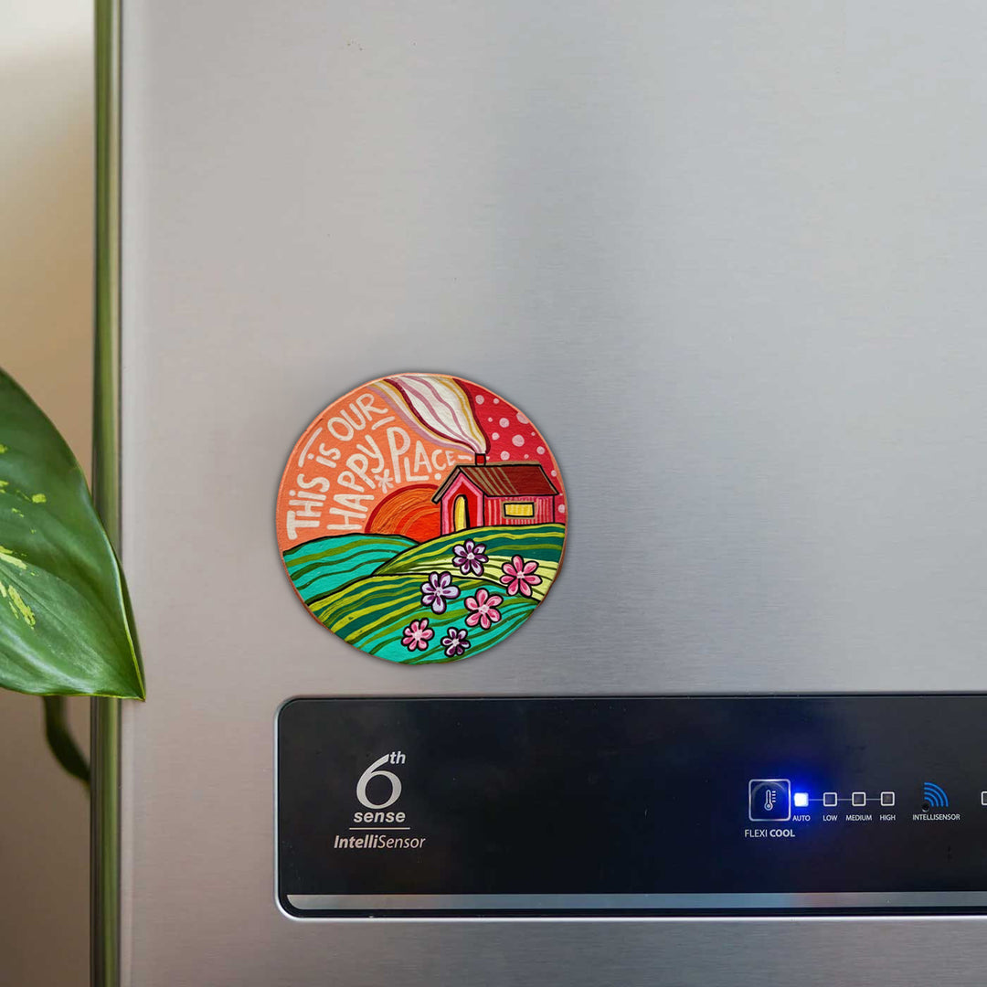 Hand-Painted "This Is Our Happy Place" MDF Wood Fridge Magnet