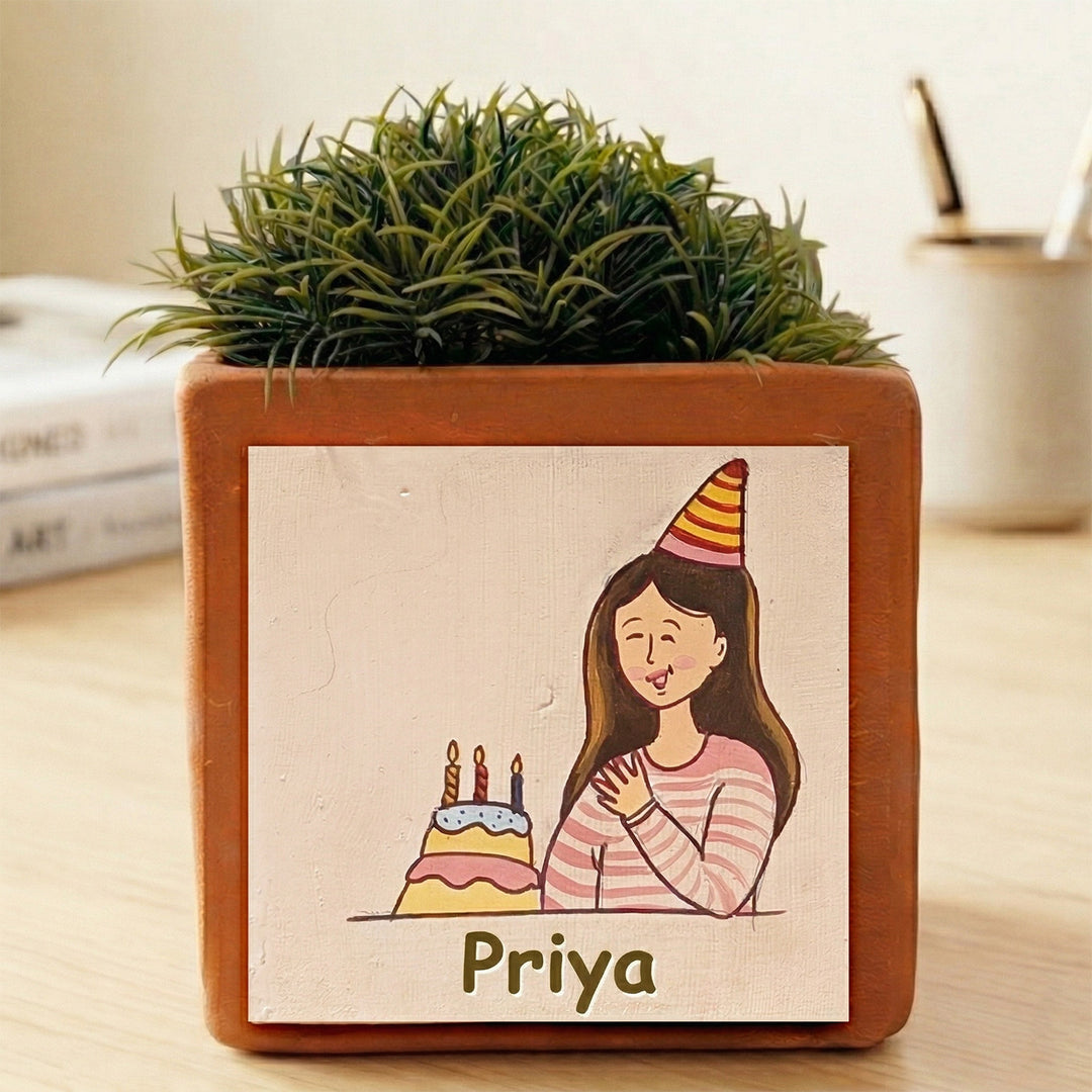 Birthday Cake Personalized Handpainted Terracottta Planter