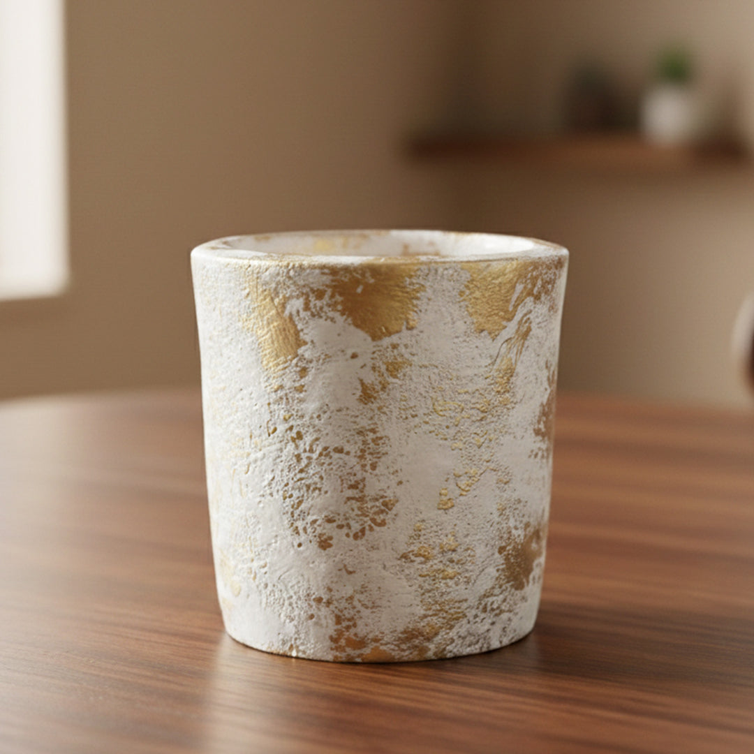 White Distress Finish Terracotta Candle Holder With Candle