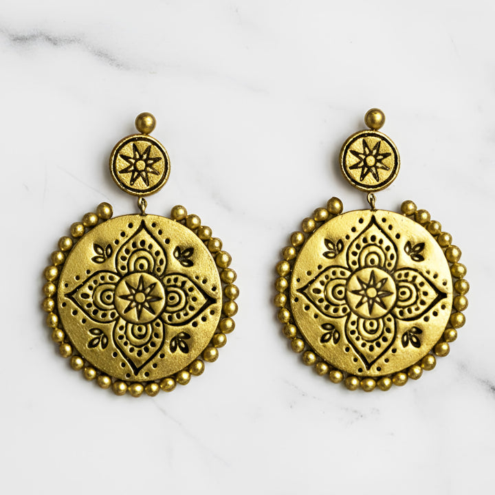 Handmade Golden Halo Chandbali Terracotta Earrings