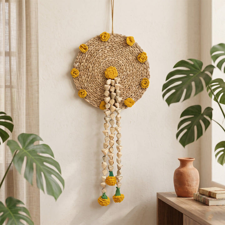 2 Pc | "Genda" Handcrafted Chamba Wall Hangings With Crochet Marigolds For Festive Decor