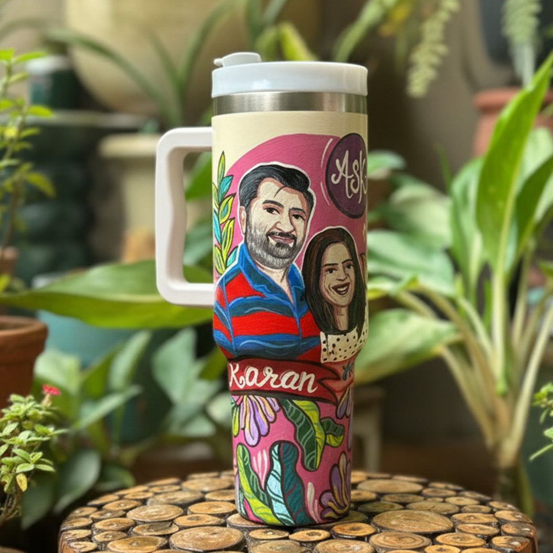 Photo Personalized Hand-Painted Two Characters Pop Art Illustrated Insulated Sipper