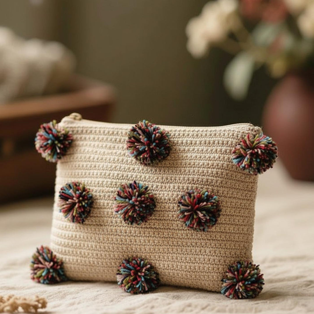 Handmade Crochet Pom Pom Pouch