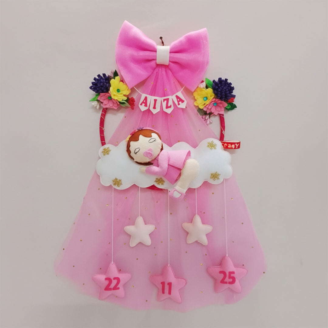 Personalized Cloud Theme Felt Kids Name Plate With Light For Girls
