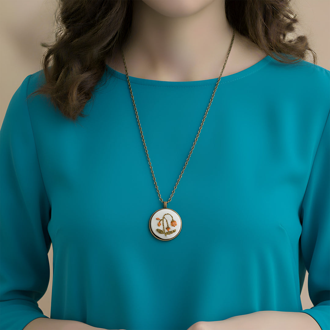 Hand Embroidered Faded Flora Antique Finish Necklace
