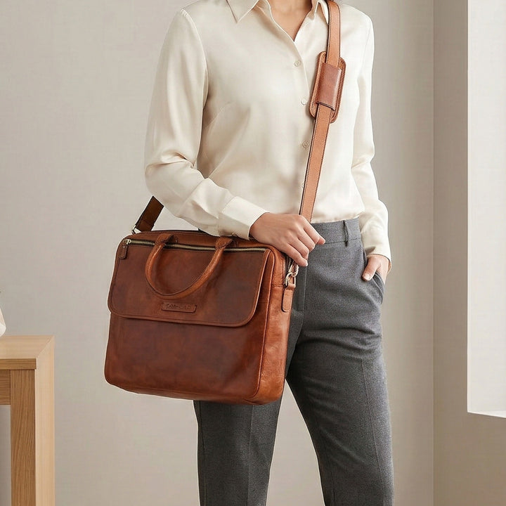 Personalized Brown Robert Leather Laptop Bag