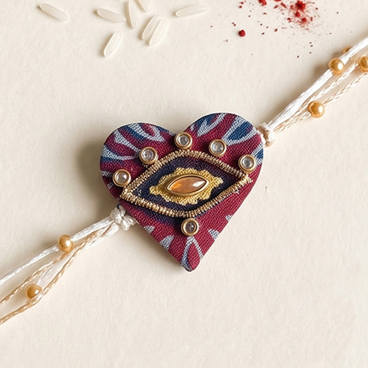 Nazar Evil Eye Ajrakh Block Print Rakhi & Lumba Set With Roli Chawal For Bhaiya Bhabhi | Set of 2