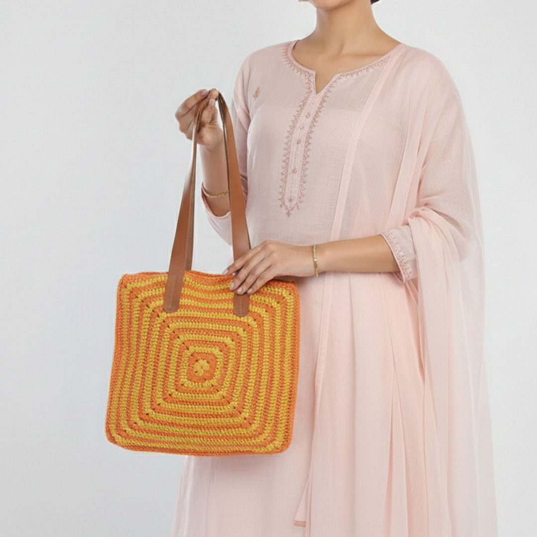 Handmade Crochet Yellow & Orange Tote Bag