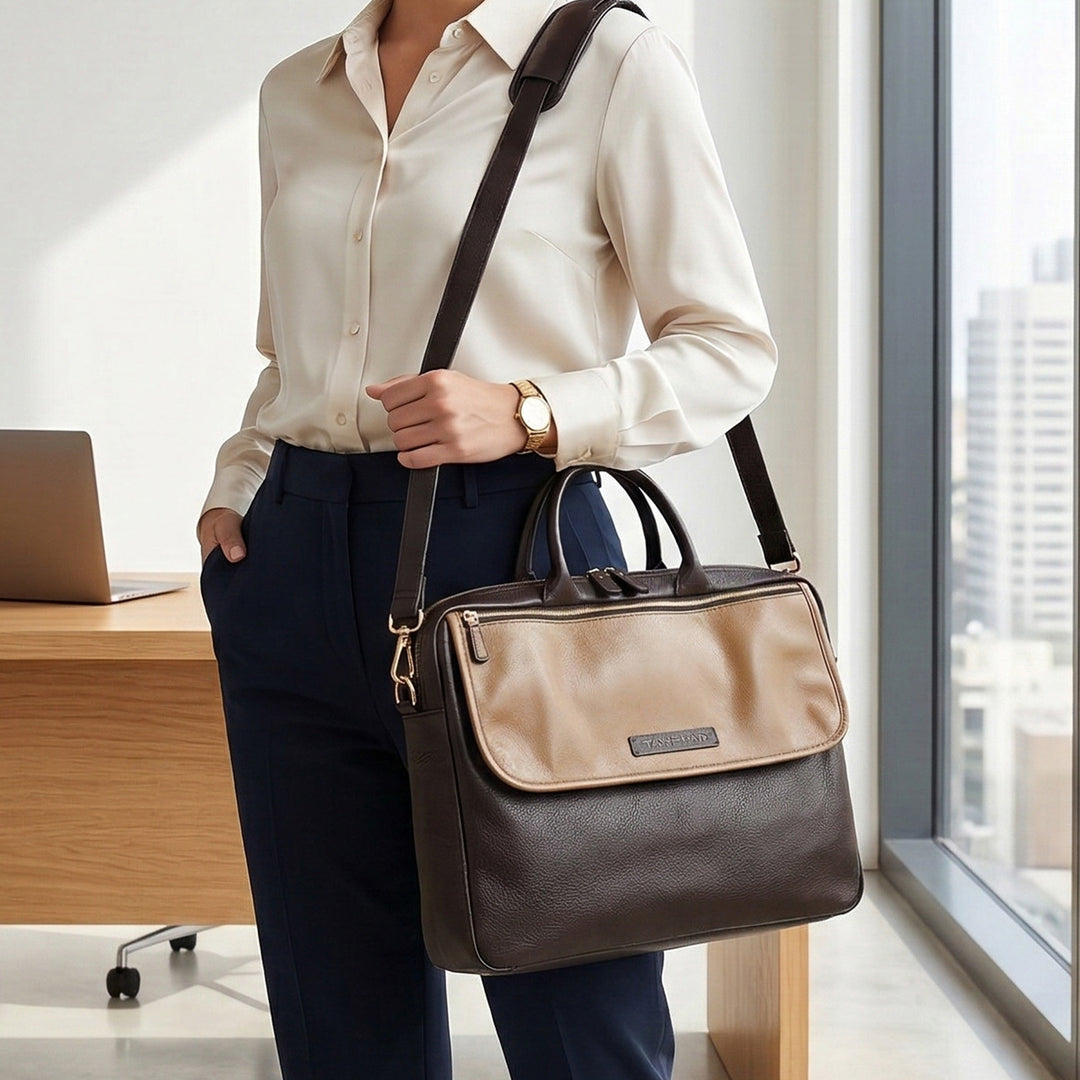 Personalized Olive Brown Robert Leather Laptop Bag