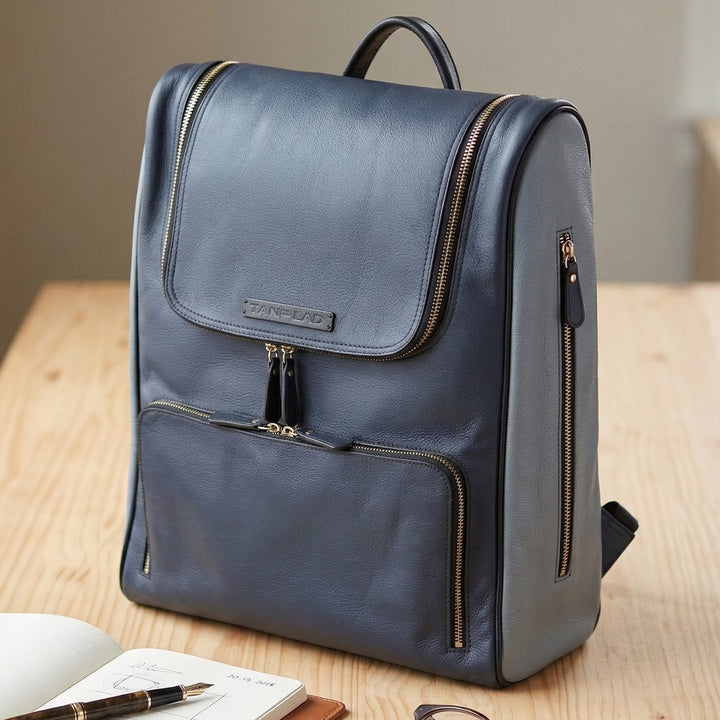 Personalized Blue Phill Leather Backpack