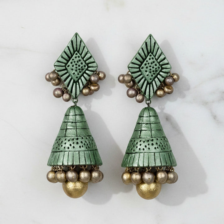 Handmade Festive Cone Terracotta Earrings