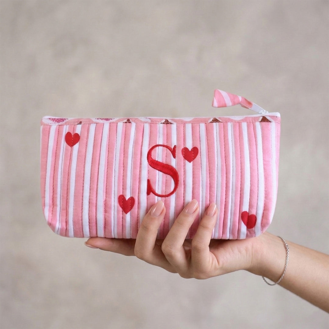 Personalized Heart Theme Monogram Utility Pouch