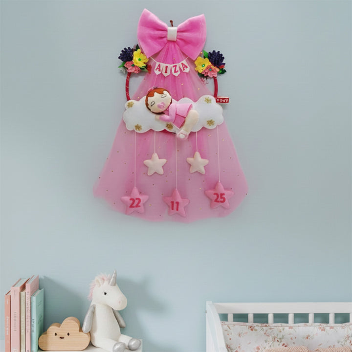 Personalized Cloud Theme Felt Kids Name Plate With Light For Girls