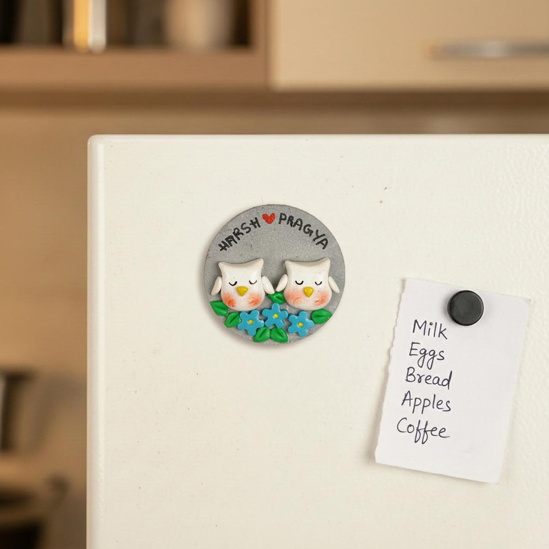 Owls Couple Handmade Personalized Polymer Clay Round Fridge Magents