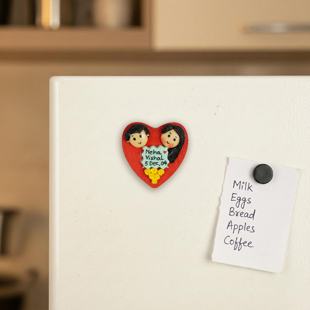 Heart With Yellow Flowers Handmade Personalized Polymer Clay Couple Fridge Magents