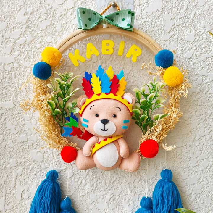 Personalized Native Teddy Theme Kids Name Plate With Tassels
