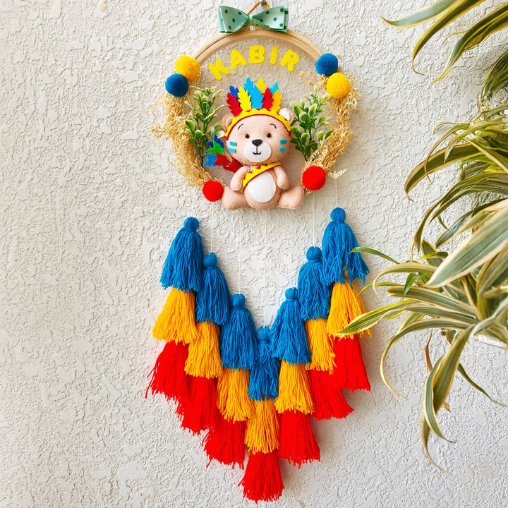 Personalized Native Teddy Theme Kids Name Plate With Tassels