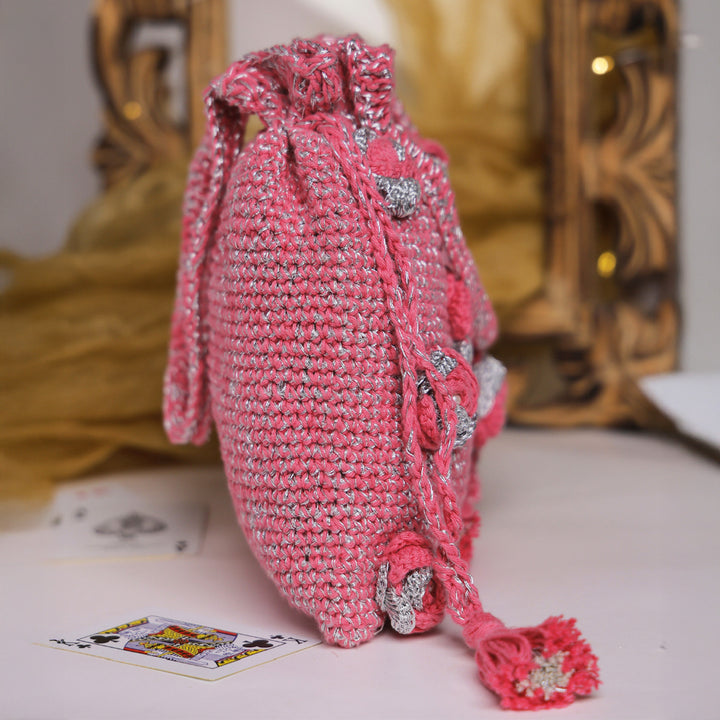 Handmade Crochet Pink & Silver Bloom Potli