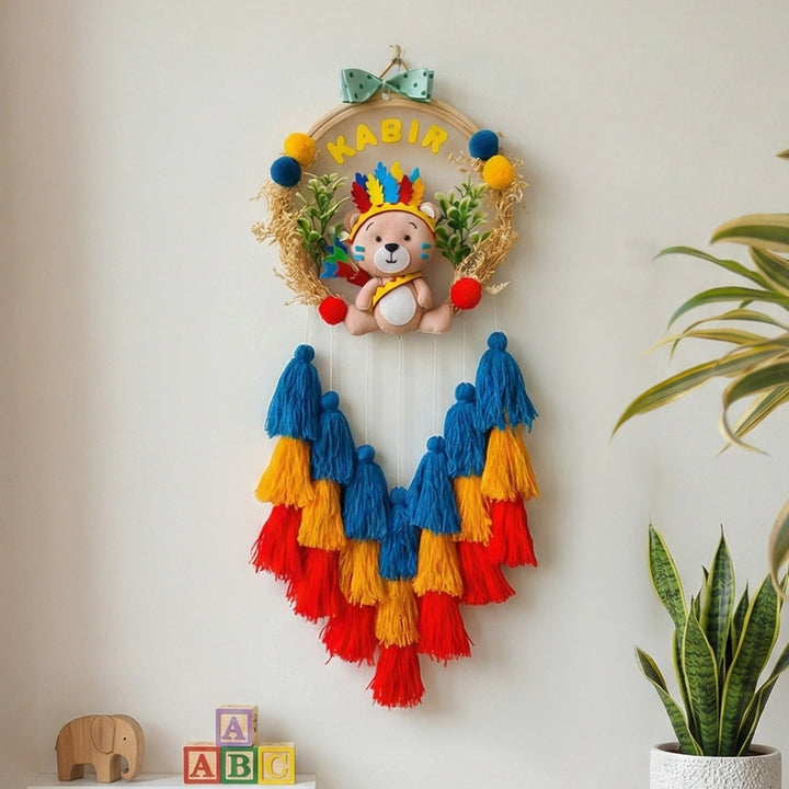 Personalized Native Teddy Theme Kids Name Plate With Tassels